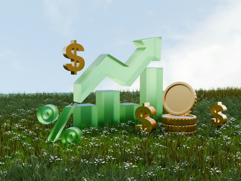 A imagem transmite visualmente os conceitos de renda, lucros, juros compostos ou investimentos crescentes, podendo ilustrar temas como renda passiva, educação financeira, economia ou sucesso financeiro.